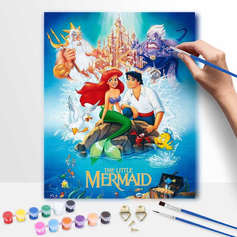 Disney The Little Mermaid Oil Paint By Numbers Hand Painting Kit. Home Decor Gift