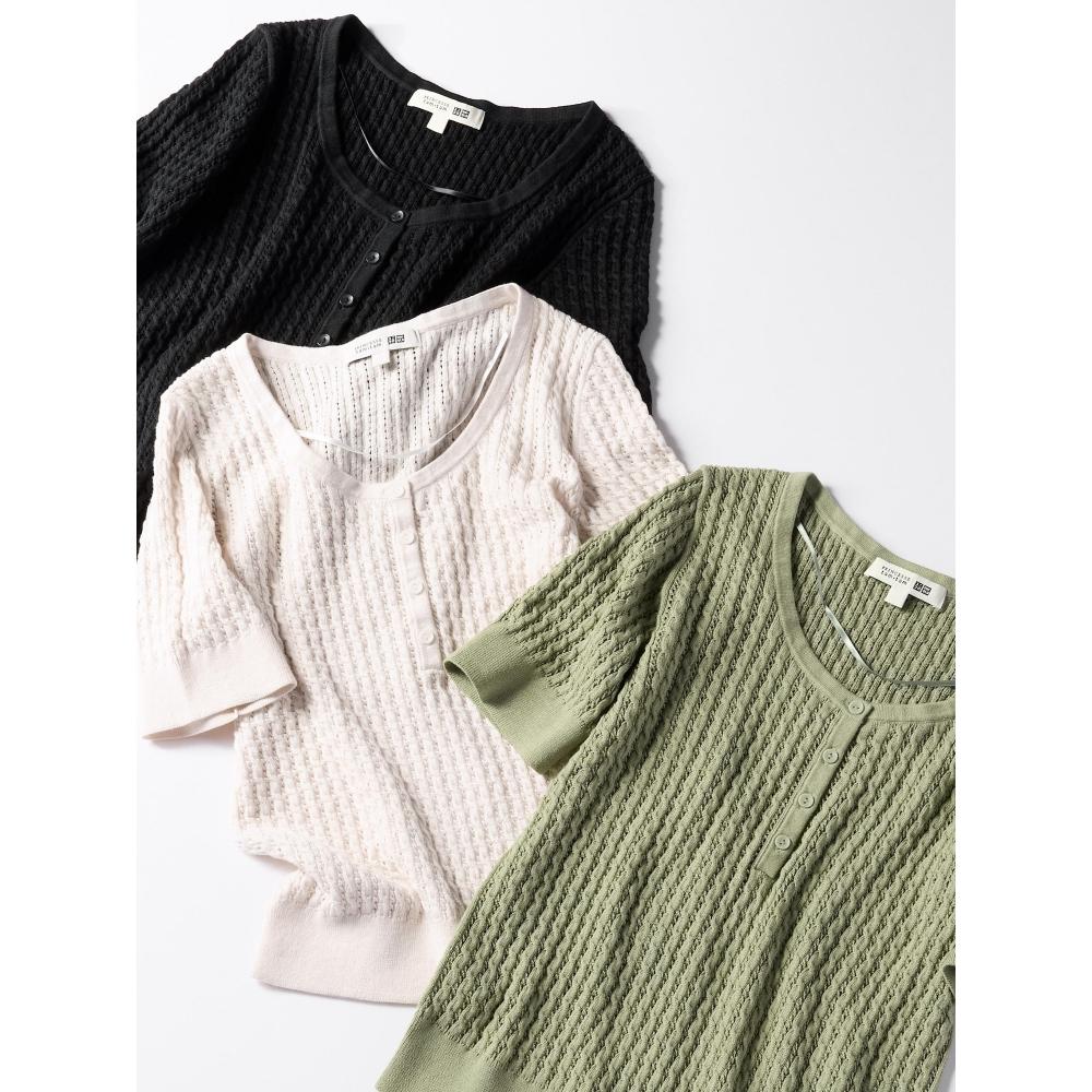 Uniqlo Японский вязаный свитер с воротником-хвостом и коротким рукавом