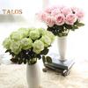 10Pcs Artificial Rose with Green Leaves Fake Silk Flower Wedding Halloween Party Holiday Home Office Table Centerpiece Faux Floral Branch Decoration