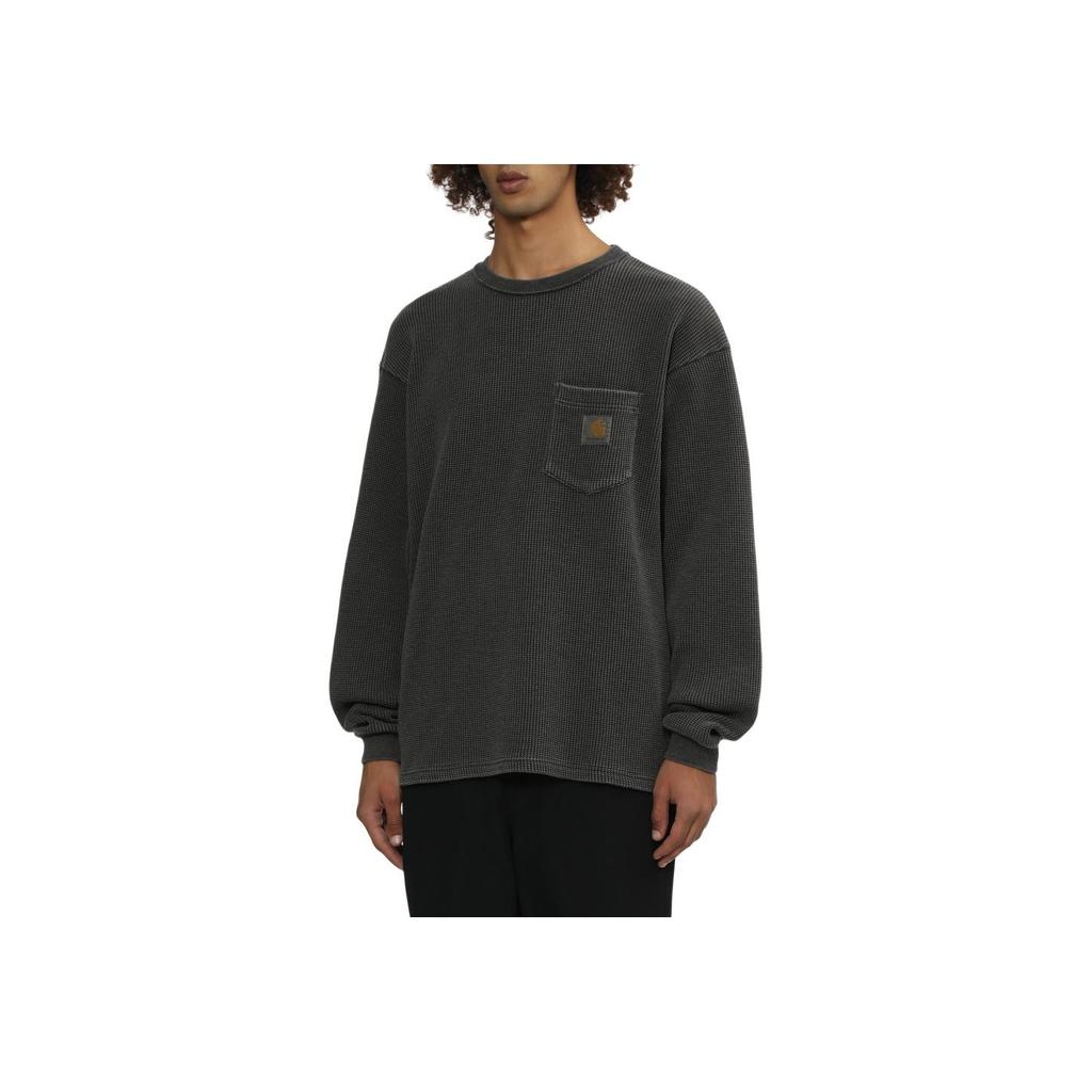 Carhartt WIP FW24 Карман с биркой с логотипом Вафельная футболка с длинным рукавом, окрашенная в тон, Унисекс Топы Угольно-серый CHXLTA242031N