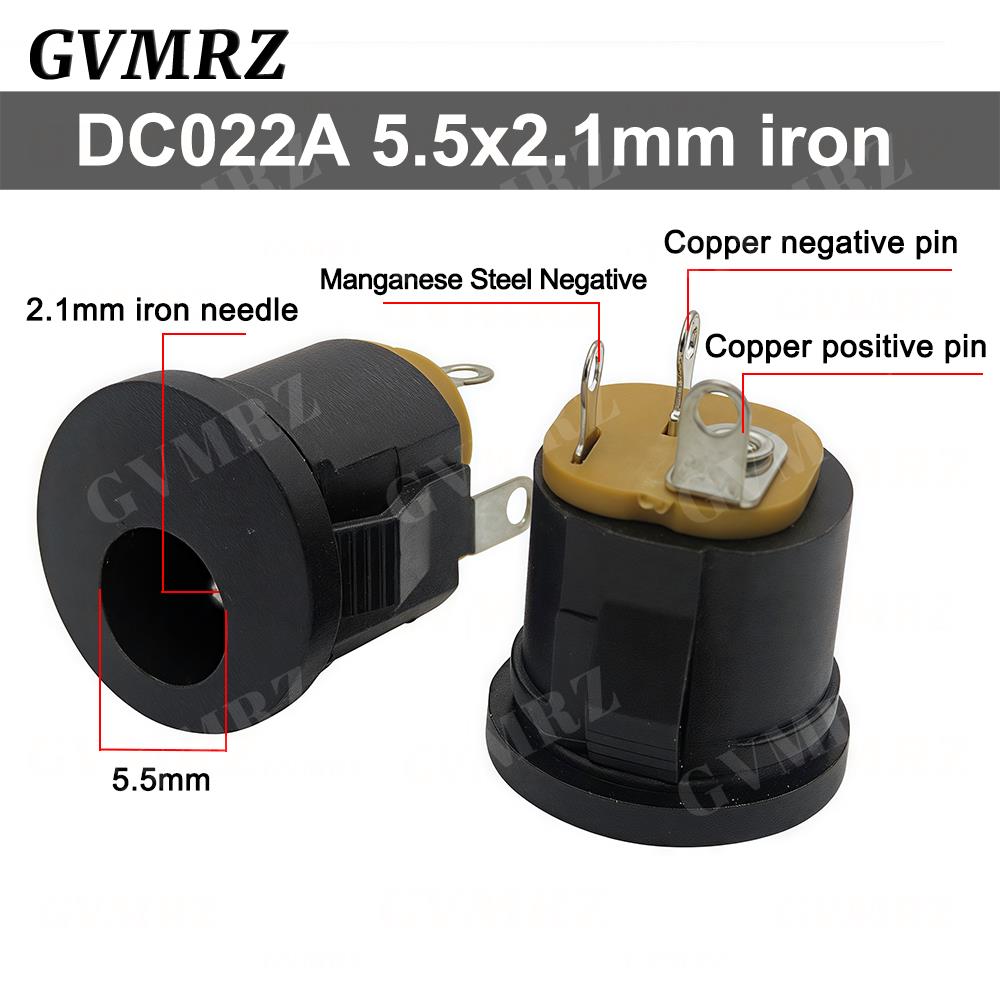 10PCS/lot DC022 DC-022 5.5x2.1mm DC Power Socket 5.5*2.5mm DC Connector 5.5*2.1 Round Hole Interface Panel Socket 3.5x1.3mm