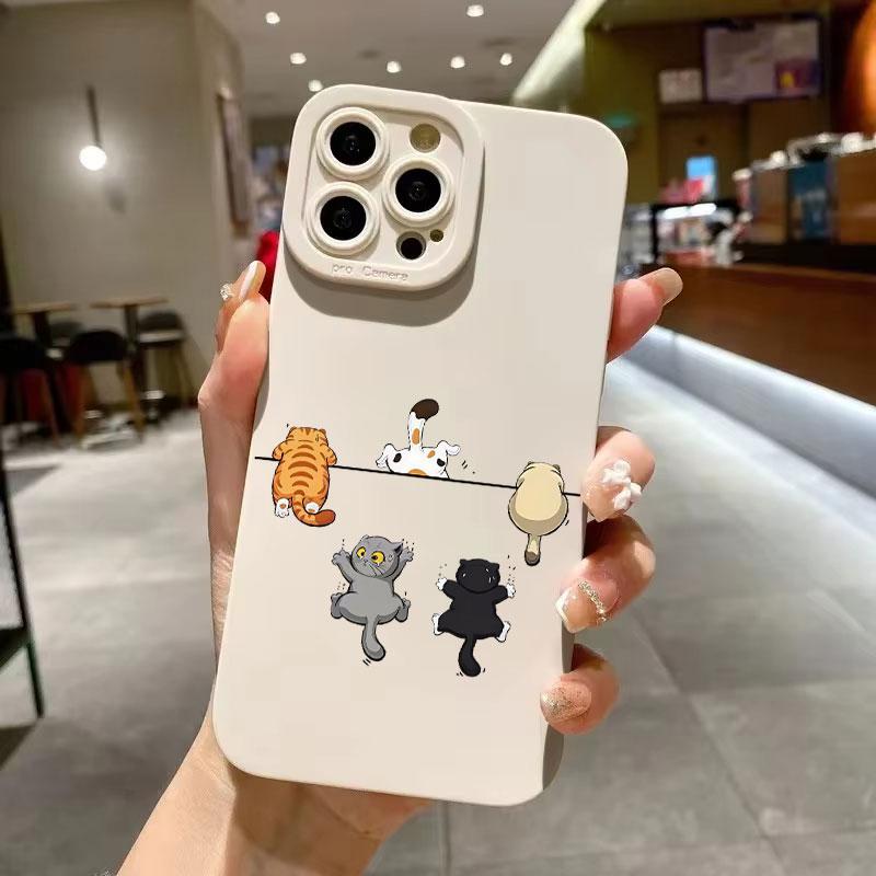 Игривый чехол для телефона с рисунком падающих кошек для серий iPhone 17 16 15 14 13 12 11 16E Pro Max Plus Двойная защита