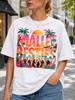 Malle Besties Beach Tee With Sunset Palm Trees Dancing Friends Silhouettes Surfboard And Tropical Unisex All TShirt