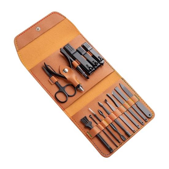 1 комплект Профессиональный набор для ухода за ногтями 16 в 1 Набор кусачек для ногтей из нержавеющей стали с чехлом из искусственной кожи Инструмент для ухода за ногтями для домашнего маникюра