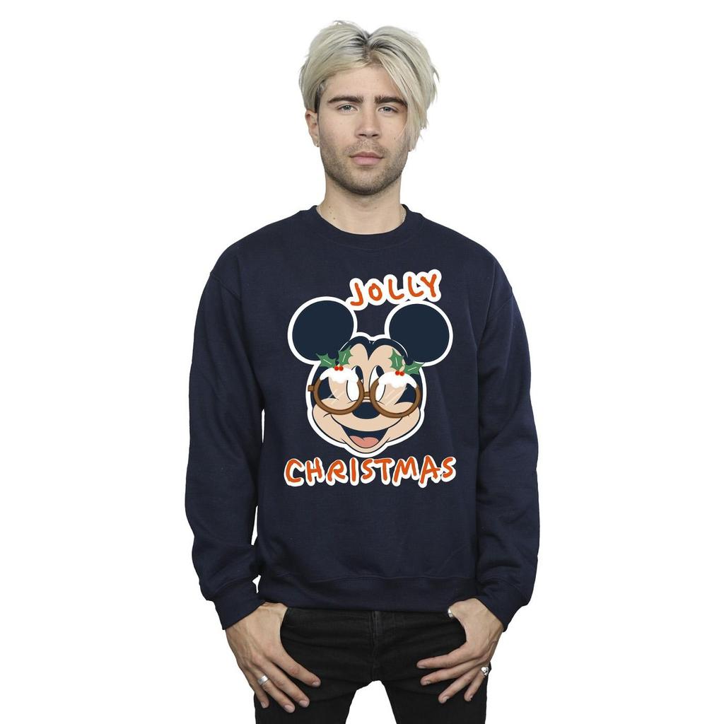 Disney Mens Mickey Mouse Jolly Christmas Glasses Sweatshirt