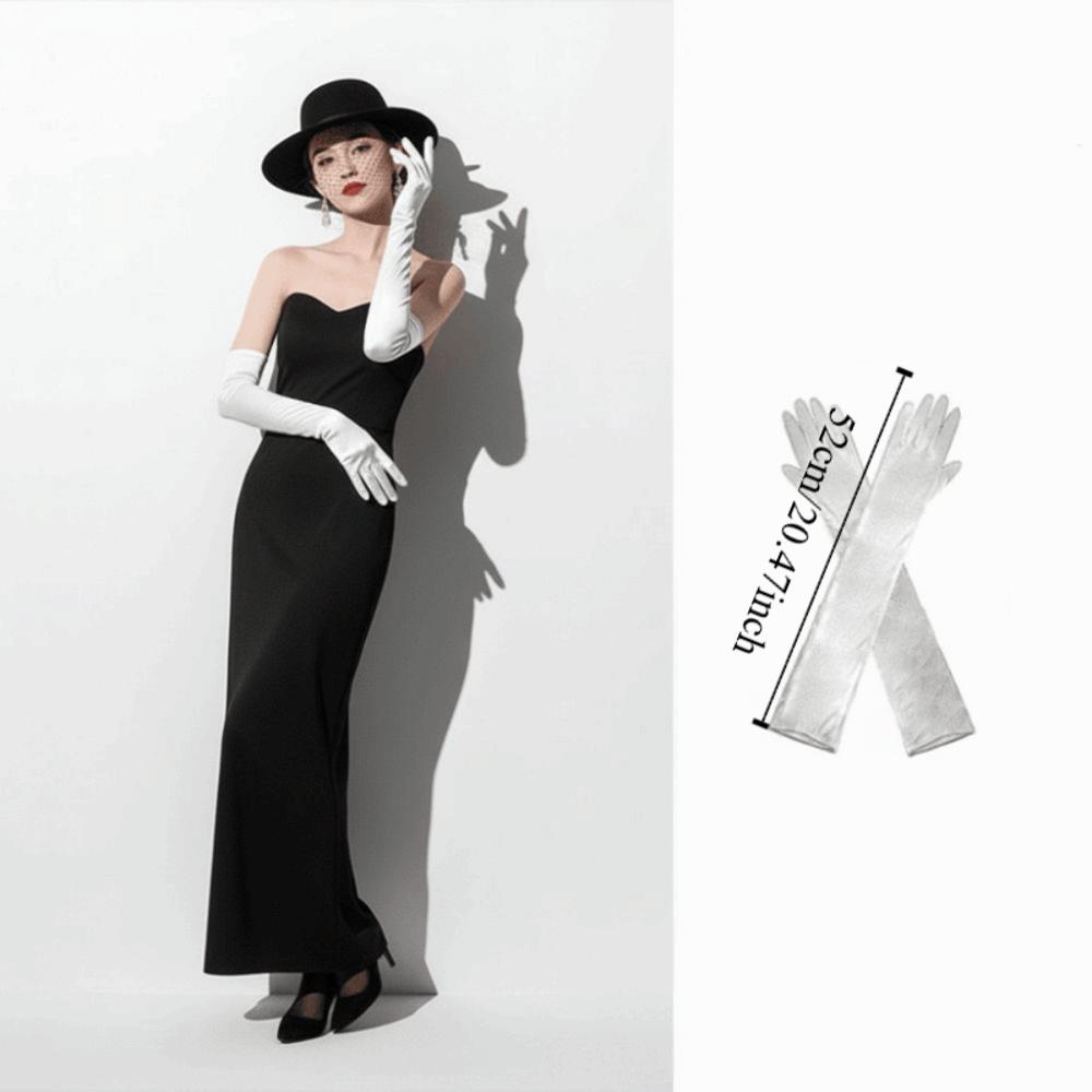 Vintage Satin Long Gloves Lace Long Finger Mittens Wedding Bridal Gloves  Dress Accessories