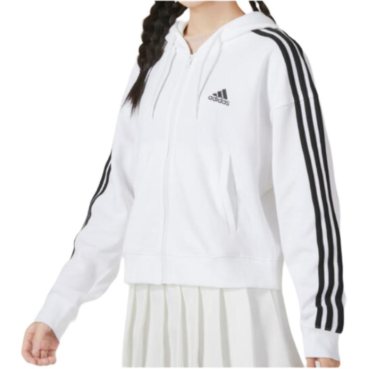 adidas Спортивная куртка с капюшоном с тремя полосками Женские куртки белые IK8387