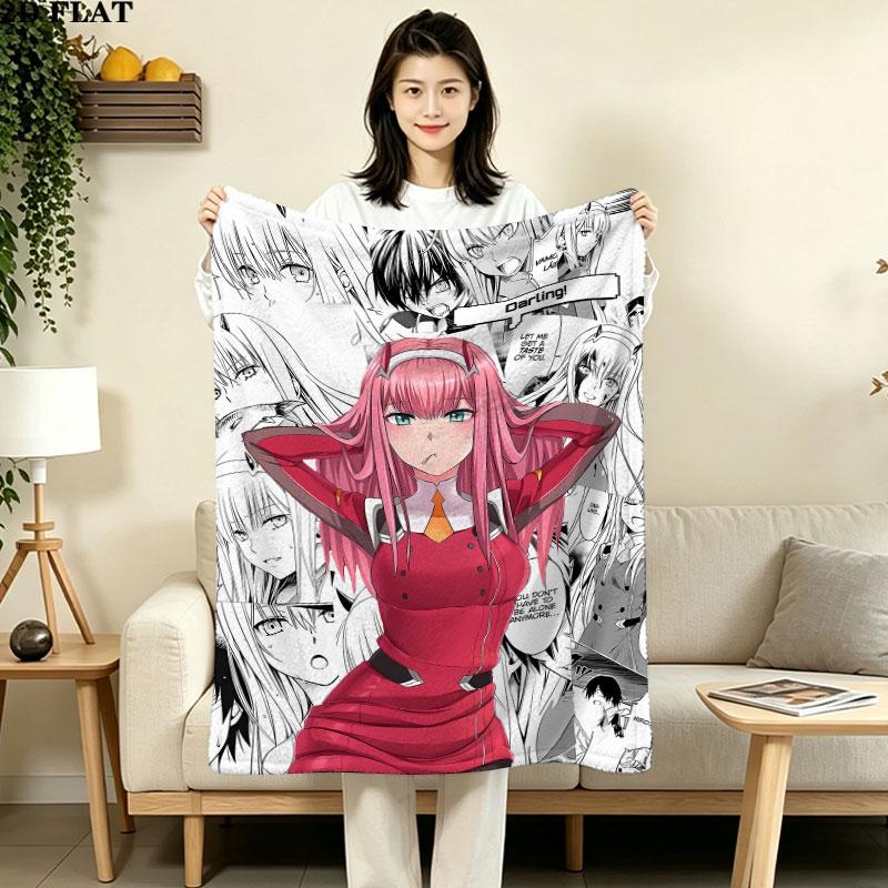 1PC Franxx Zero Two Patterned Flannel Blanket Suitable For All Seasons For Home Decor Warmth And Comfort Gifts Holiday Present