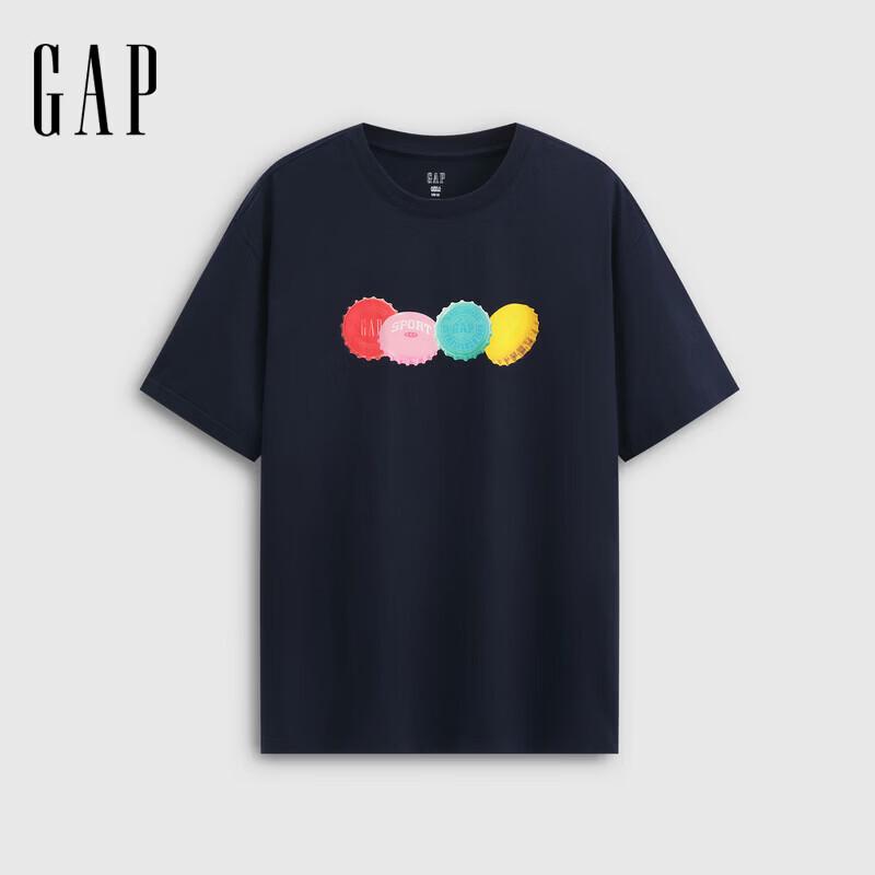 Gap Летняя унисекс хлопковая футболка с принтом, круглый вырез