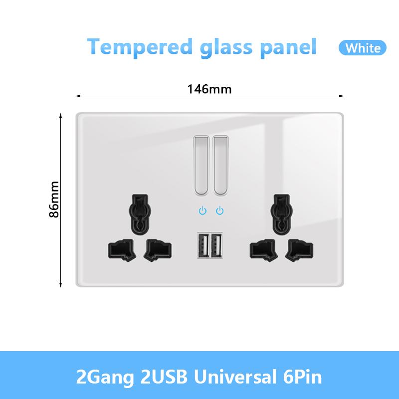 Белый светодиодный индикаторный световой выключатель Панель стеклянная клавиша пианино Самовосстанавливающийся настенный выключатель розетка, UK FR EU Универсальная электрическая розетка USB