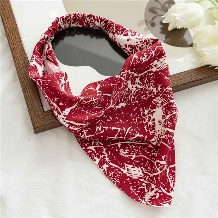 Summer Women Solid Color Head Scarf Vintage Triangle Bandanas Chiffon Elastic Hairbands Children Girl Headbands Hair Accessories