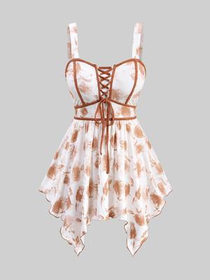 Rosegal Plus Size Ombre Flower Printed кружевной топ-платок с открытой спиной