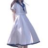 GSYCL Sailor Uniform Dress Short Sleeve Navy Blue White High School Girl 3 Piece Set Halloween Costume JK Uniform Costume Long Skirt Tie Belt Buttons