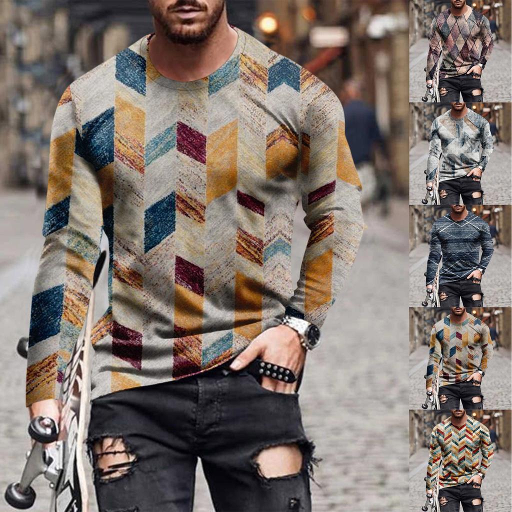 Муж. Футболка Графика Абстракция Шея Одежда Одежда На открытом воздухе Длинный рукав С принтом Модельер Винтаж