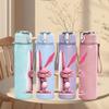1PC Pink Long Ear Bunny Cartoon Print 750ml Color Plastic Sports Water Bottle Leakproof Flip Straw Lid Suitable for Sports Office Home Use