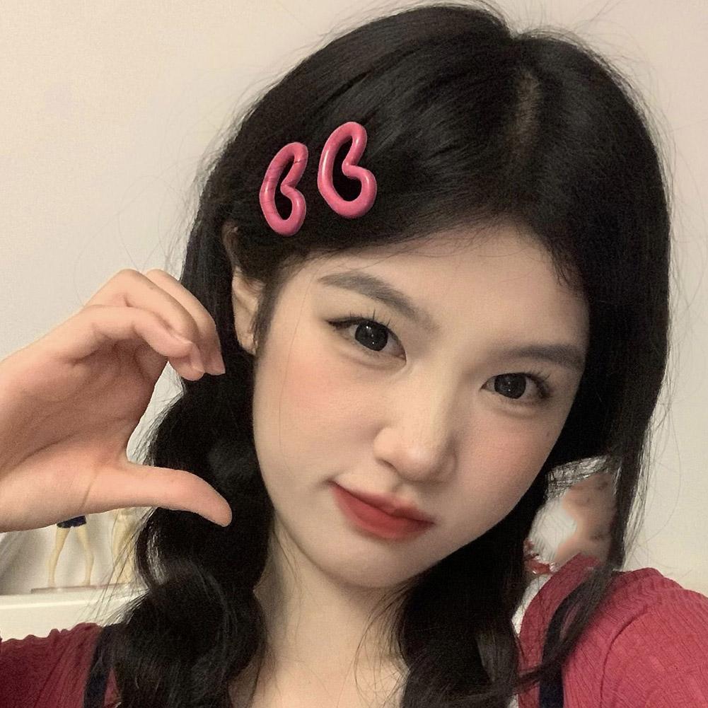 Super Cute Pink Beige Heart-shaped Pentagram Hair Clip Kawaii Korean Stars Hairpin Hairpin For B8B7