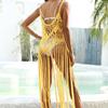 8 цветов с бахромой, платье макси для женщин, сексуальное открытое вязаное крючком пляжное платье с кисточками, лето 2023, стильное женское платье 2024
