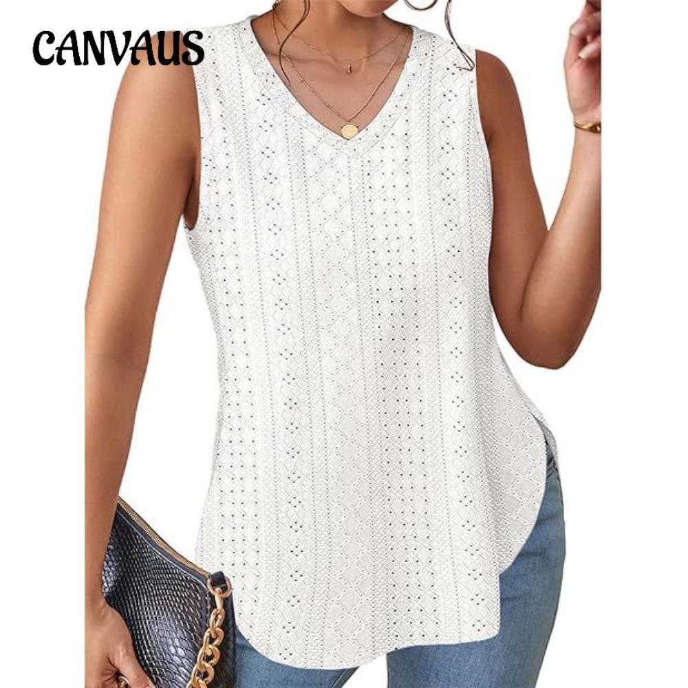 Summer Women's Vest Solid Color V-neck Split T-shirt Tank Top