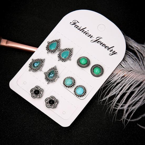 5 пар женских ушей в стиле ретро, ​​бирюзовые, искусственные шпильки в этническом стиле, богемные полые, гладкие, антиаллергенные