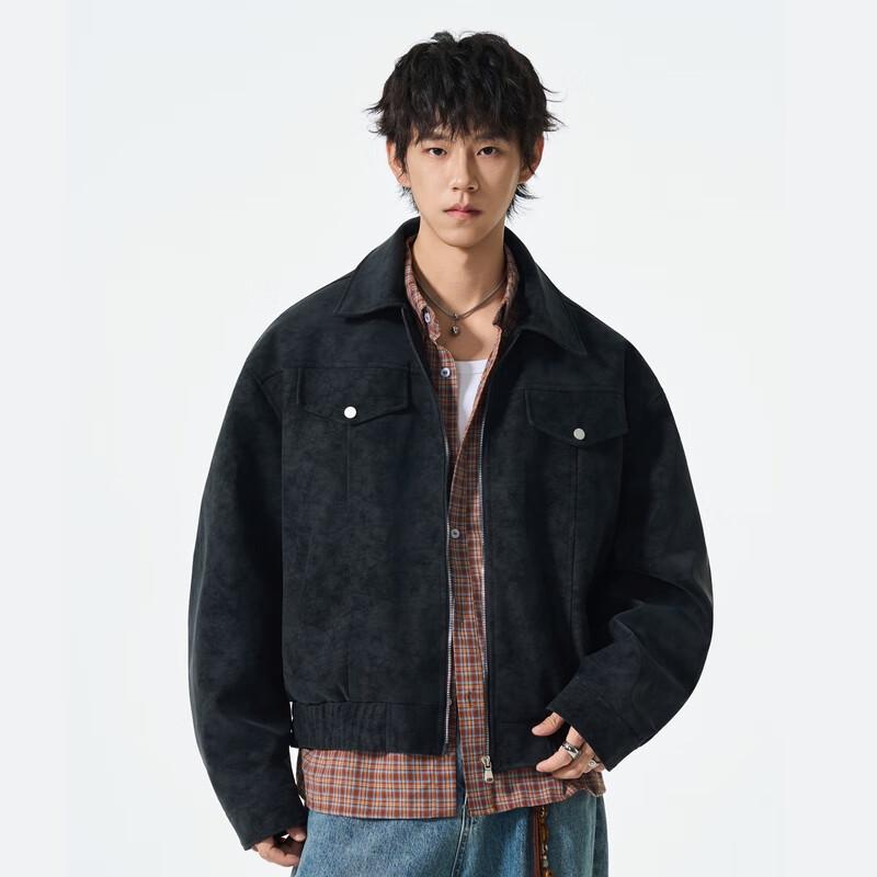 Мужская куртка из искусственной кожи с эффектом велюра и потертым лацканом