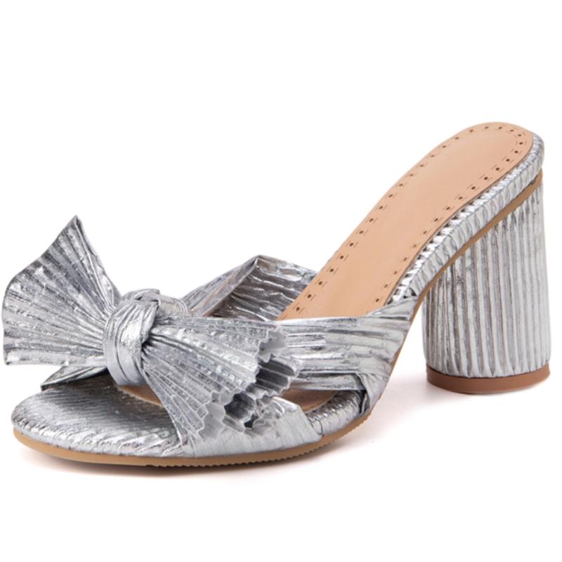 Модные летние тапочки, босоножки, туфли женские, на открытом воздухе, с милым бантом, на высоком каблуке, зеленые, красные, черные, туфли для вечеринок, женские, большого размера 50