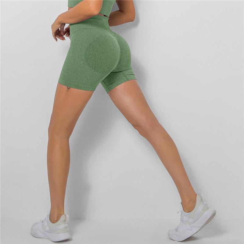 Бесшовные шорты с высокой талией, женские шорты для фитнеса, йоги, шорты для бега персикового цвета с бедрами