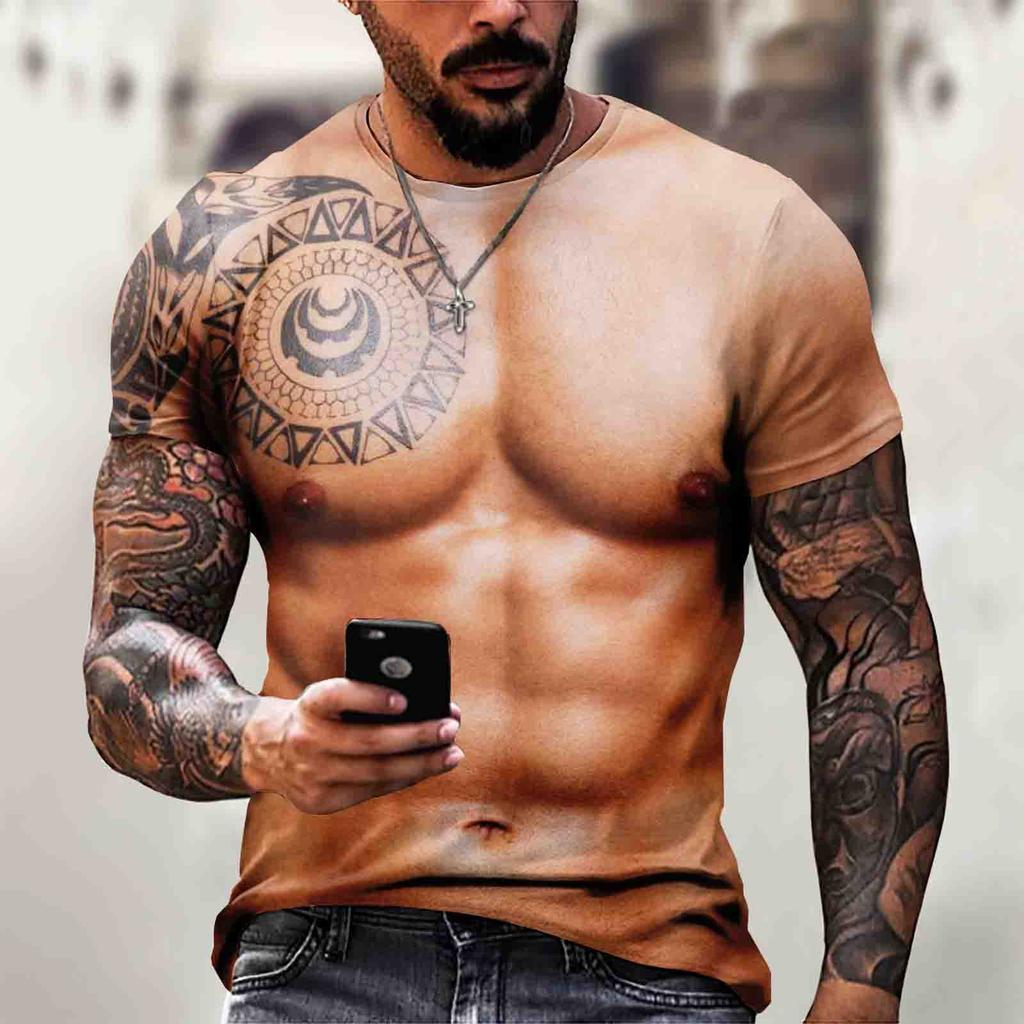 Men's Short Sleeve Muscle 3d T-shirt Abdominal Muscle Casual Pullover Short Sleeve Top