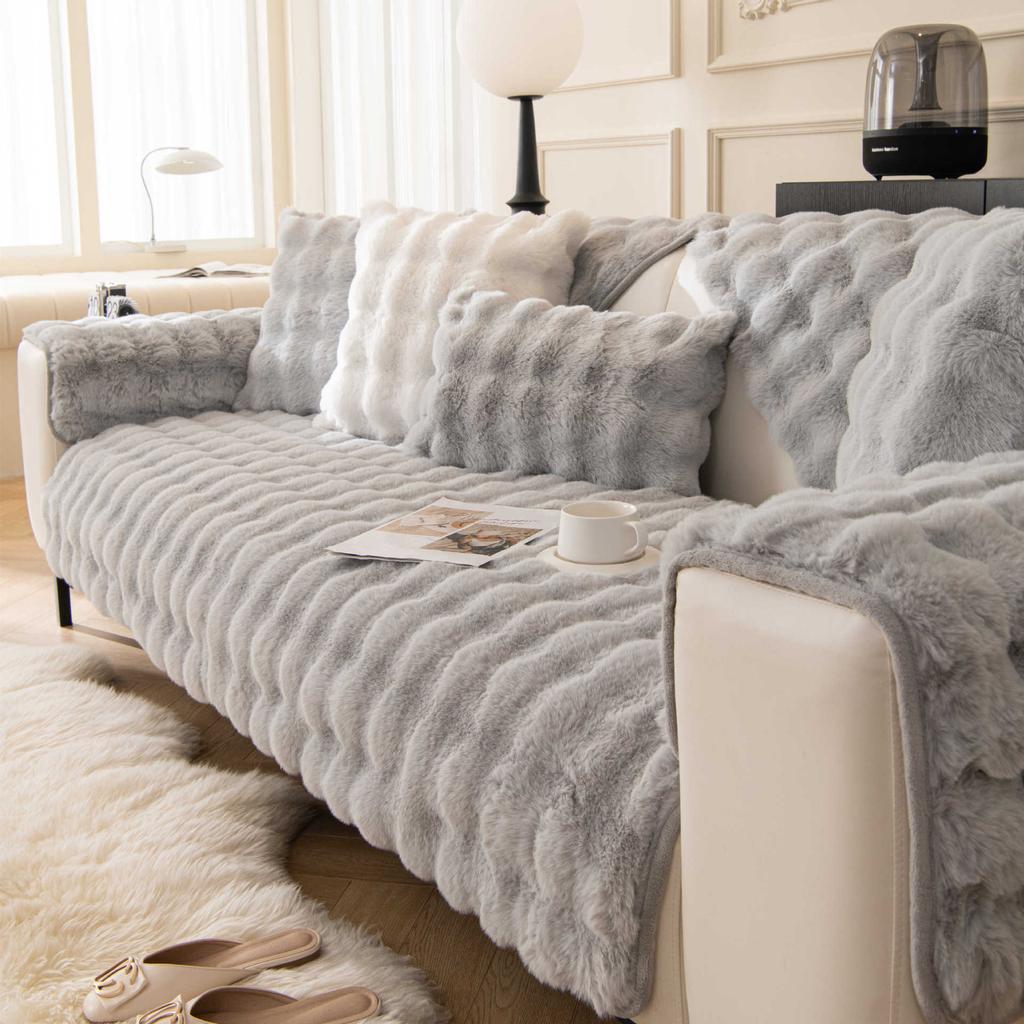 Плюшевая подушка для дивана с кошкой и кроликом, зимняя утолщенная, минималистичная, теплая, нескользящая крышка для дивана, плюшевый чехол, полотенце