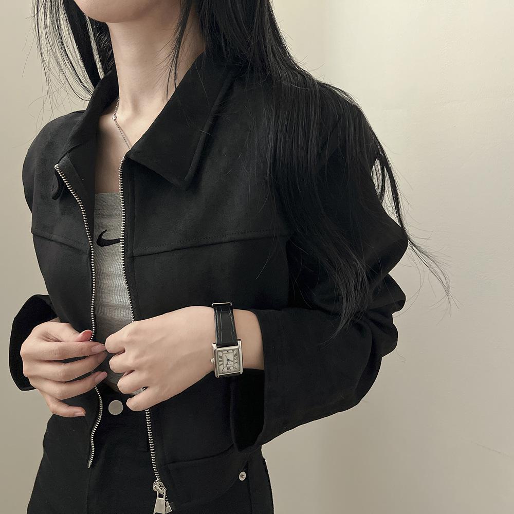 Корейский шикарный осенний ретро замшевый тонкий пиджак с застежкой-молнией и лацканами для женщин