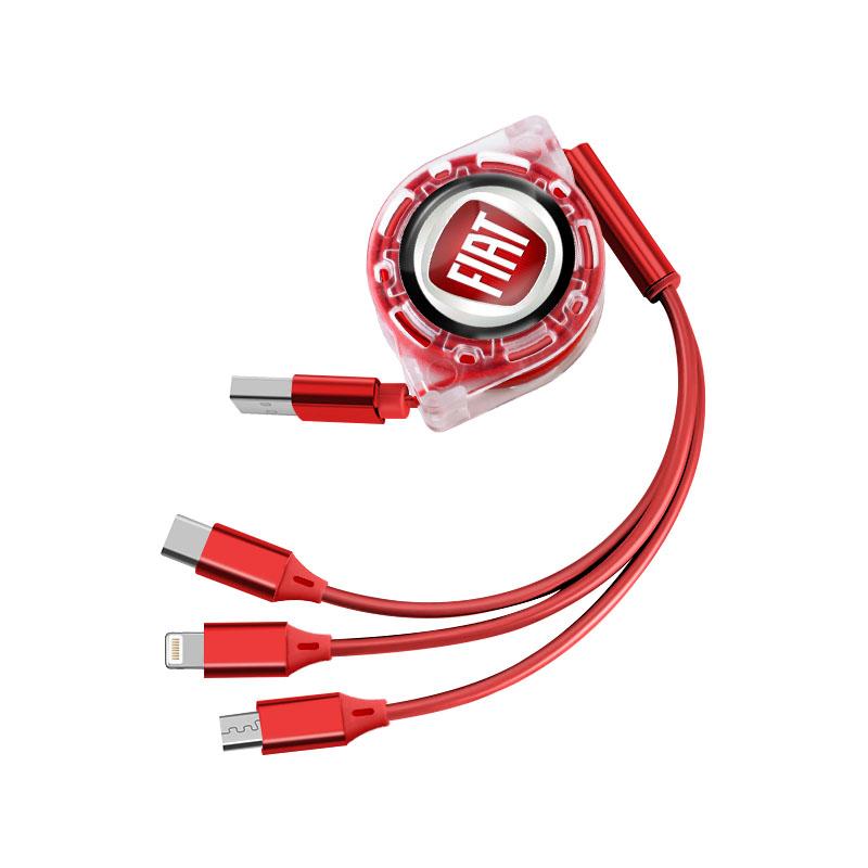 Кабель для быстрой зарядки 3 в 1 с логотипом автомобиля Fiat, USB-кабель Type C Micro USB для Stilo Ducato Panda 500 Pondo Abarth Punto Palio Viaggio