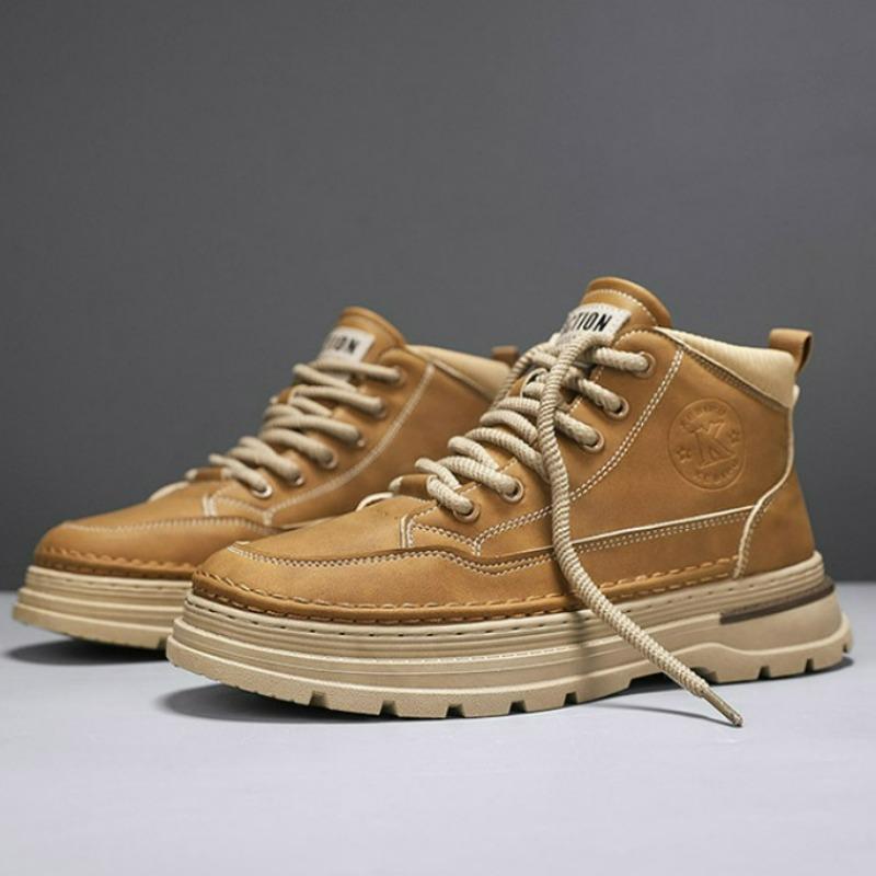 Модные новые мужские ботинки, модные высокие повседневные спортивные туфли, кожаные нескользящие рабочие ботинки для мужчин, ботинки на платформе со шнуровкой, Botas Para Hombre