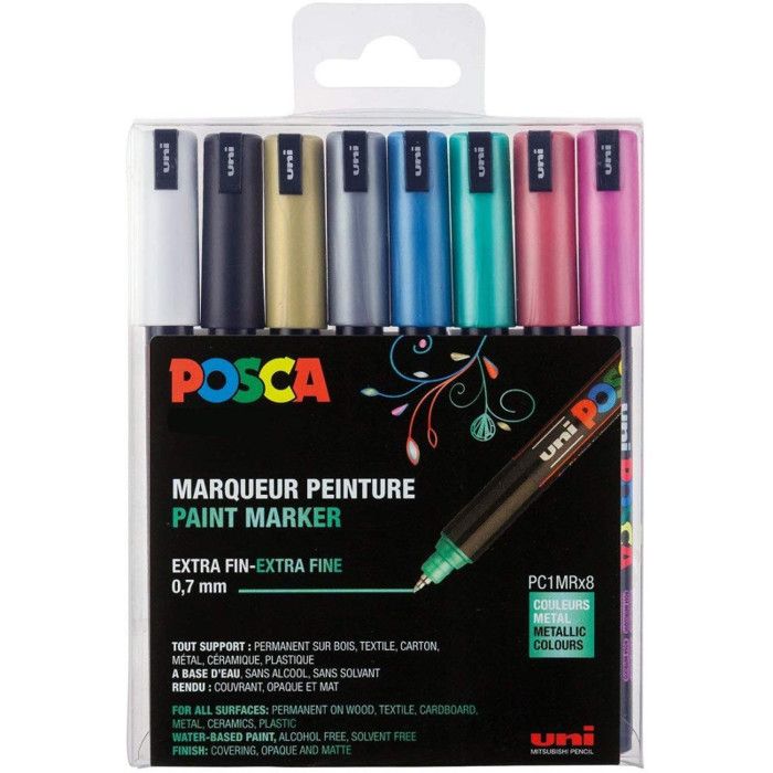 Marqueurs - POSCA - PC1MR - Pointe Extra-Fine - Couleurs Métallisées - Set de 8