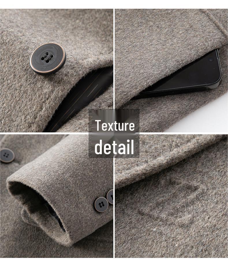 Men's Mid-Length Double-Sided Cashmere Coat with Detachable Down Liner, Casual Wool Suit for Middle-Aged