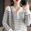 Crew Neck Bottoming Shirt Women's Autumn and Winter Loose and Versatile Sweater Striped Skin-friendly Warm Top