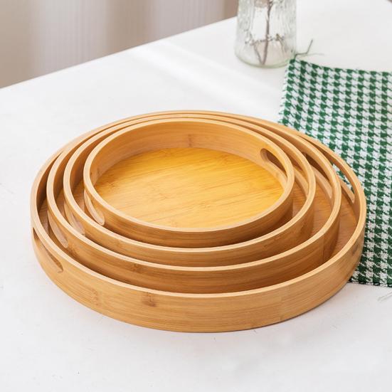 Бамбуковый поддон, круглый сервировочный поднос с ручками, универсальный прочный бамбуковый поднос для хранения для домашней кухни, вечеринки
