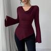 Женская мода повседневная приталенная однотонная рубашка с длинным рукавом для ношения под низ