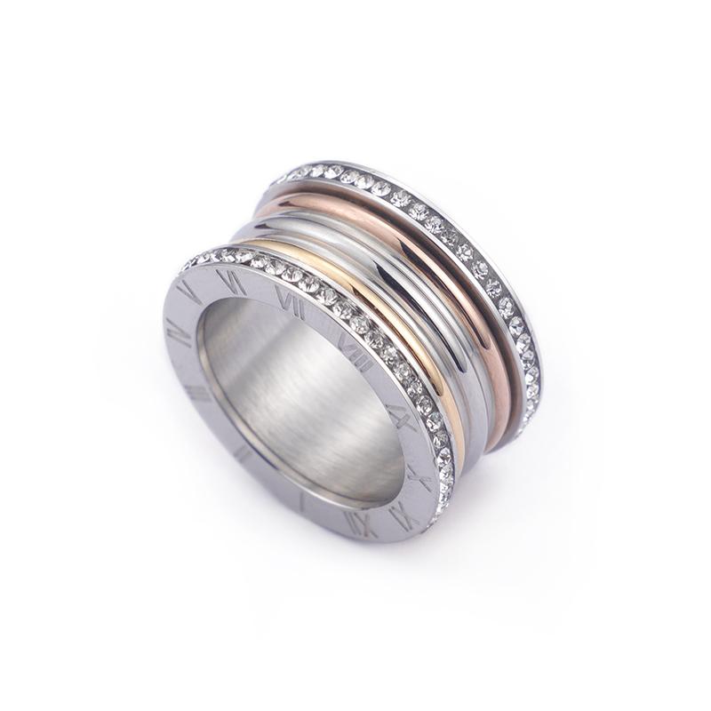 Roman Numeral Rhinestone Jewelry Stainless Steel Girl Pattern Charm Ring Ladies Mom Holiday Gift Size6-9