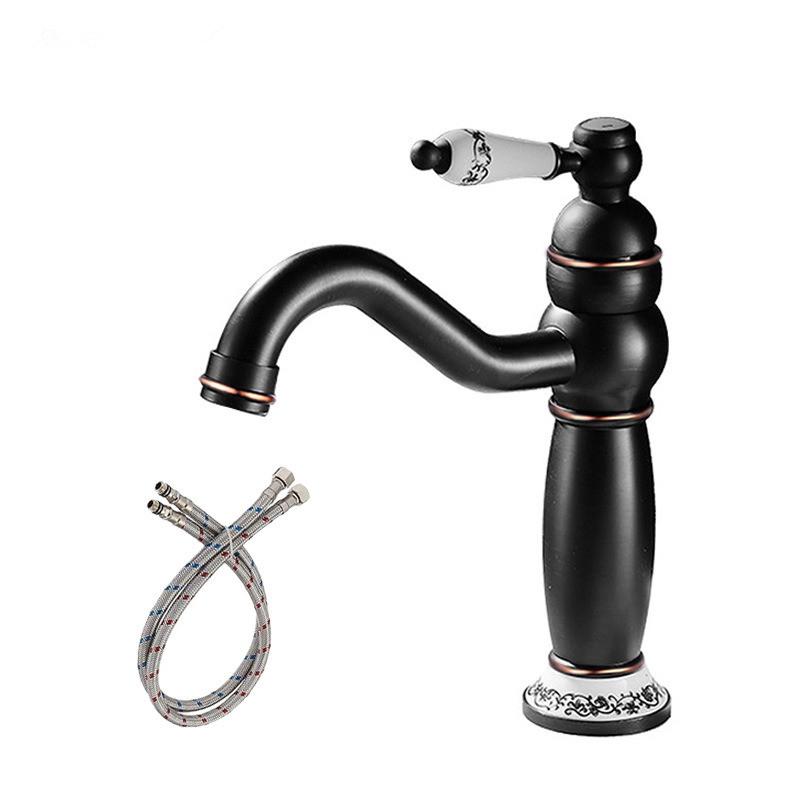 Brushed Gold Bathroom Faucet Antique Basin Faucet Chrome Sink Mixer Tap Hot & Cold Deck Mounted Lavatory Crane Water Tap Black