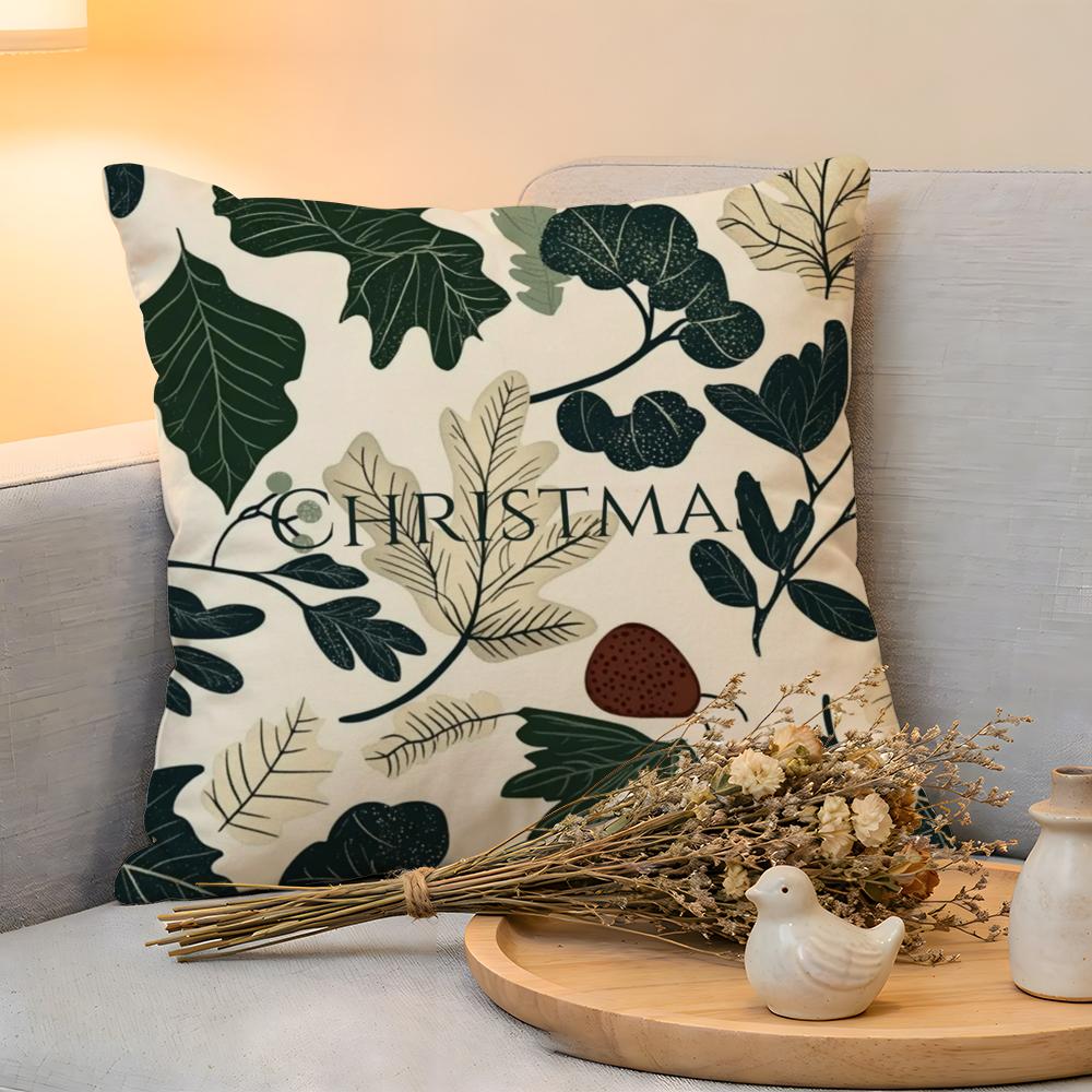 Cushion Cover Linen SkinFriendly Soft Decorative Case for Sofa Home Decor Winter Christmas Pine leaf Pillow cover