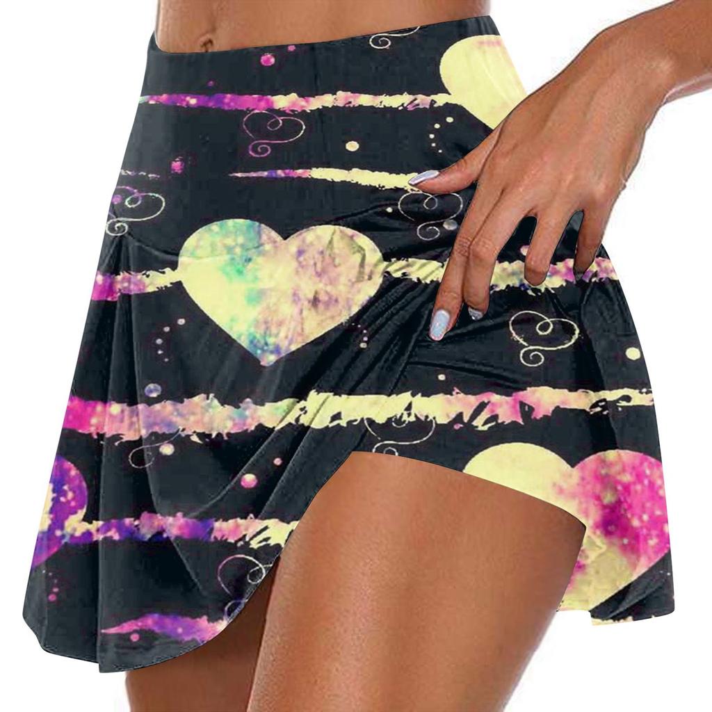 Женские спортивные эластичные плиссированные теннисные юбки с принтом ко Дню святого Валентина, внутренние шорты для занятий йогой, эластичные спортивные шорты для гольфа
