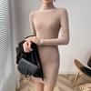 Женское облегающее платье-свитер с воротником-стойкой, длинное трикотажное сексуальное облегающее платье, базовое повседневное платье для женщин