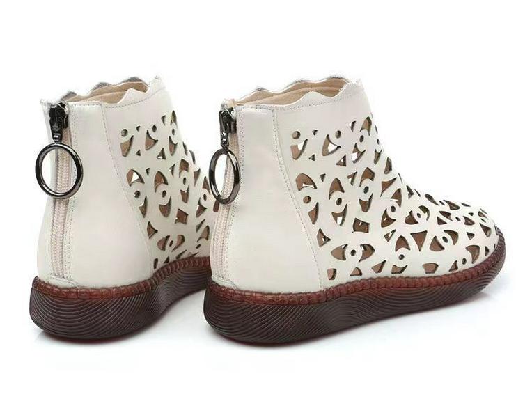 Весна/Лето 2024 Женские Ретро Туфли с Круглым Носком, Перфорацией и Застежкой-молнией