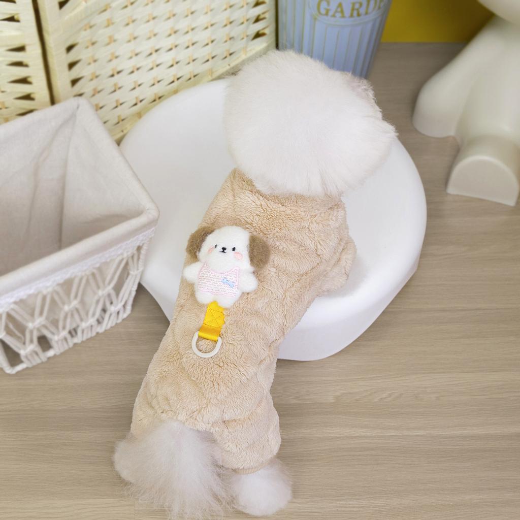 Thermal Fleece Four Legged Dog Suit with Leash Attachment Warm Winter Apparel for Small Medium Dog Cats