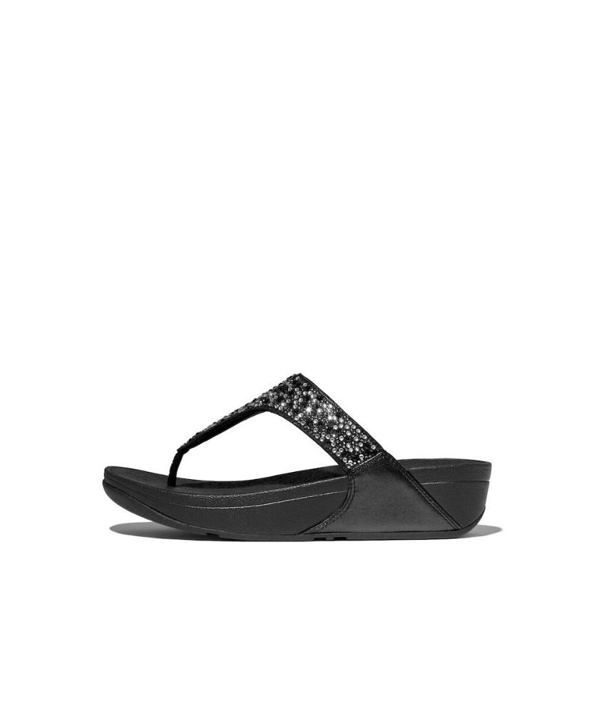 Женские сандалии Fitflop Lulu с кристаллами, с ремешком между пальцами - Полностью черные (Ft61K2T025)