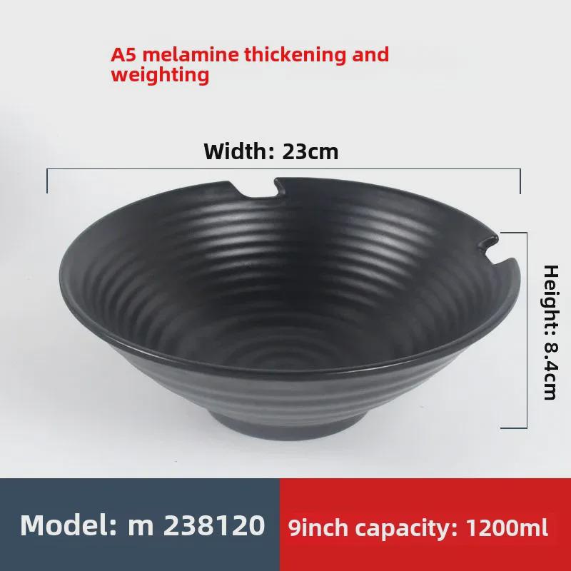 Ударопрочная меламиновая миска для лапши рамэн - черный искусственный фарфор, идеально подходит для острой лапши или риса в ресторанах.
