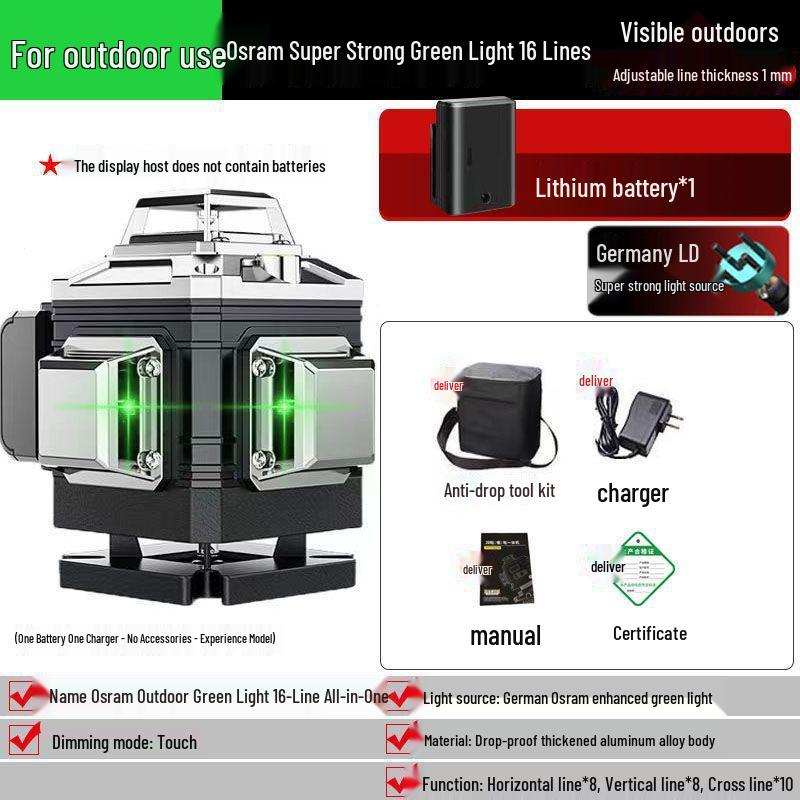 Germany Green Laser Level: 12-16 Lines, Infrared, Automatic, Wall & Floor-Mounted Instrument