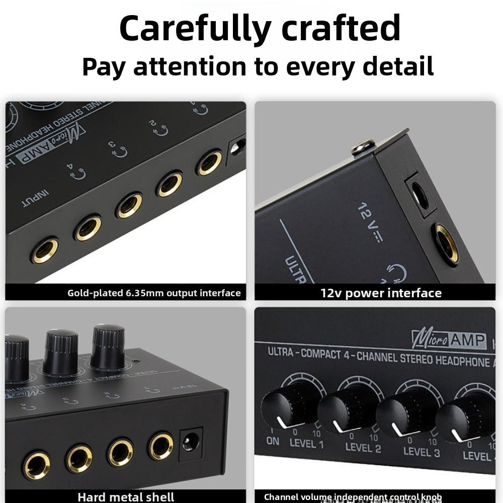 4 Channels HA400 Ultra-Compact Audio Amplifier 1 Input Mini Headphone Amplifier Headset Amplifier