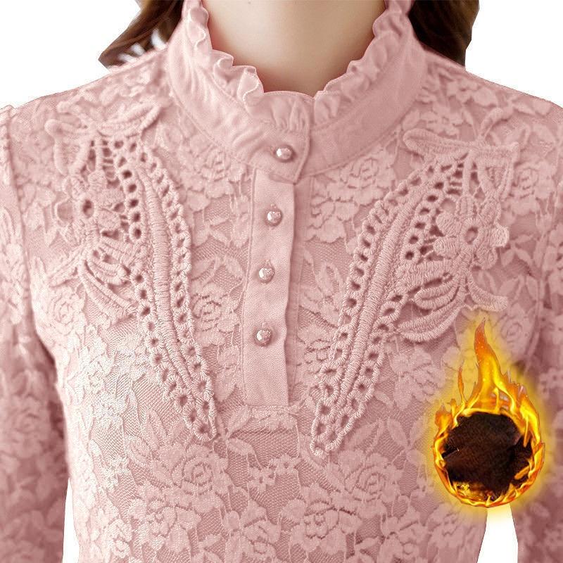 Зимняя модная теплая кружевная рубашка и блузка для женщин, флис ярких цветов