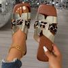 European and American Foreign Trade Large Size Flat-bottomed Slippers Women's Cross-border  Wear Hollow Square Head Embossed Pattern Beach Sandals