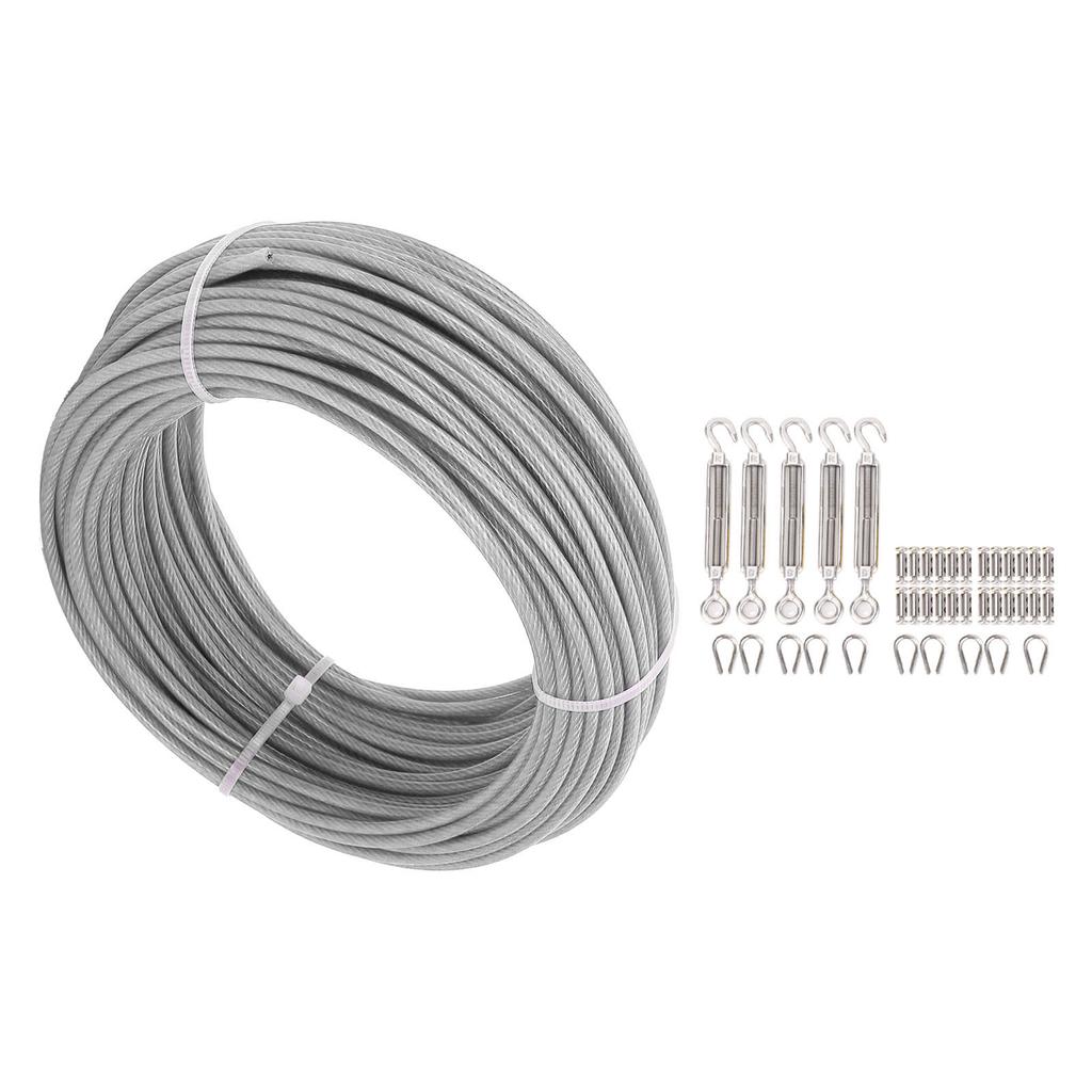 Комплект троса 1/8 дюйма, трос из нержавеющей стали 304, 100 футов, крюк и проушина, винтовые стяжки, коуши